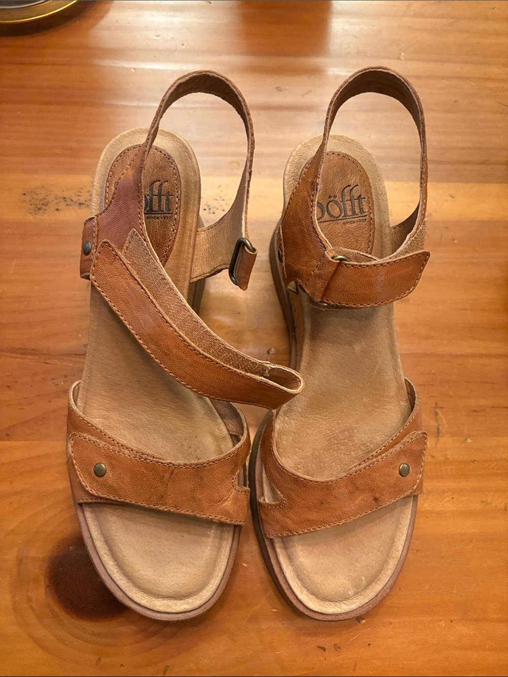 Sofft Brown Leather Slingback Wedge Sandals